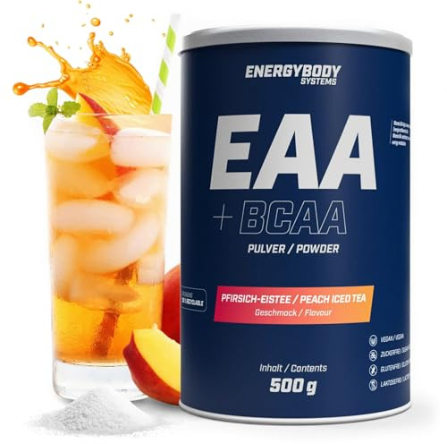Energybody EAA Pulver mit BCAA 500g Pfirsich-Eistee - EAAs Pulver enthält alle 8 essentiellen EAA Aminosäuren - vegan & zuckerfrei