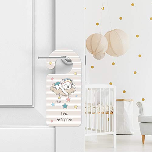 Ne pas Déranger - Panneau de Porte Personnalisé Bébé Dort PVC 1mm - 18 x 8 cm - Plaque Poignée Porte - Décoration Plastique Porte - Accroches Portes