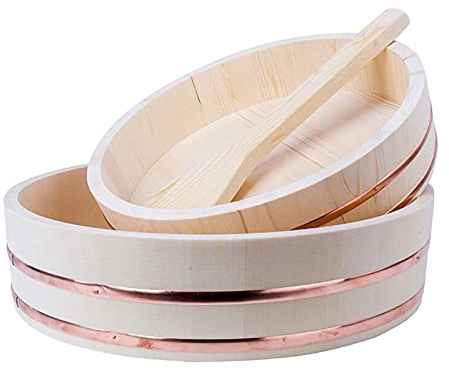 JANEFLY Cuenco De Arroz De Madera para Sushi, Kit De Preparación De Sushi Adecuado para Tazón De Mezcla De Sushi para El Hogar Comercial Japonés, Barril De Arroz para Cocinar con Sashimi,45.5CM/18in