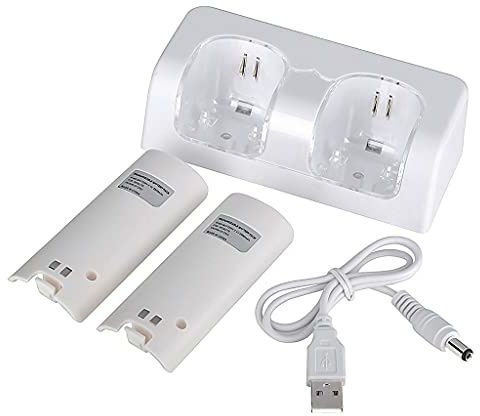 LEXIANG Telecomando Dual Charging Dock Station + 2 batterie per Wii Gamepad, Caricabatterie con indicatore Luminoso a LED