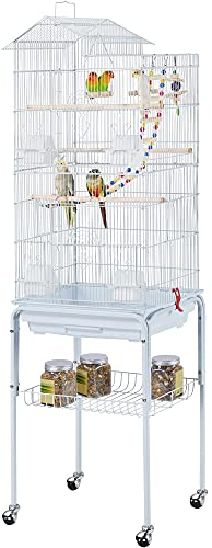 Yaheetech Jaula para Pájaros Jaula con Soporte Ruedas para Canarios Jaula Mascota 46 x 35 x 158,5 cm Blanco