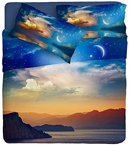 Ipersan Bettwäsche für Doppelbett, 100% Perkal-Baumwolle, 1 Bettlaken 260 x 300 cm + 2 Kissenbezüge 83 x 52 cm, wendbarer Volant, feinster Stoff, hochauflösender Digitaldruck