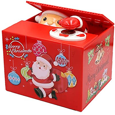 OBEST Santa Claus Sparschwein, Cartoon Geld stehlen, gierige Katze, automatische elektrische Musik Münze Sparschwein (rot)
