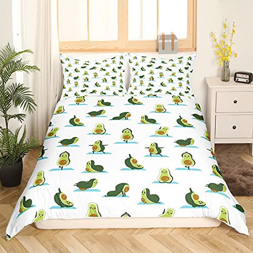 Homemissing Avocado Bettwäsche Set 135x200cm Kinder Niedlich Karikatur Avocado Drucken Betten Set für Jungen Mädchen Jugendliche Lustiges Obst Bettbezug Set Atmungsaktiv Grün Raumdekor