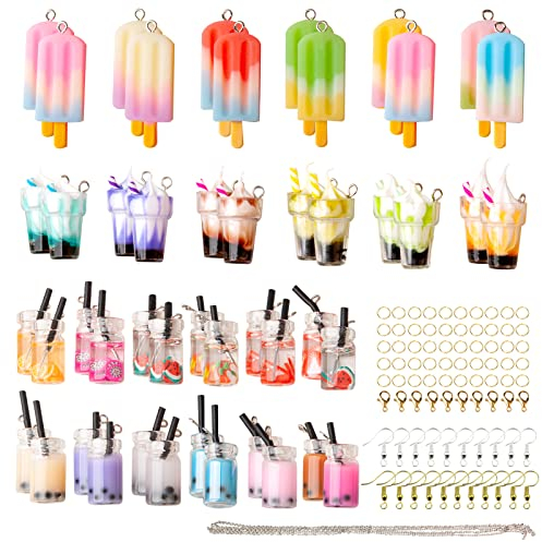 MJARTORIA Charms Anhänger Set, selber machen Schmuckanhänger Resin Anhänger Charms Bubble Tea, Einhorn, Schmetterling, Bär Basteln für Ohrringe Armband Halskette Schlüsselanhänger DIY Geschenk