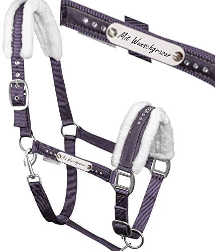 Generisch LiLa-Pferd Pferde Halfter Elegant Dark Berry - mit Namensschild - 2fach verstellbar, Fellpolster (PON)