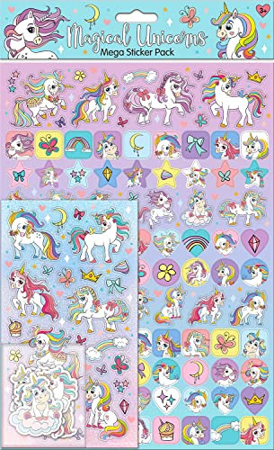 Magical Unicorns Mega Sticker Pack | Three Types of Stickers (Around 150 Total) | Reusable on Non-Porous Surfaces, Pink