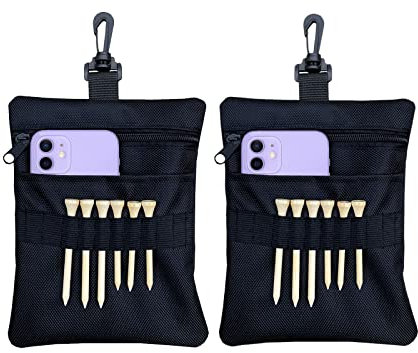 CORECISE Golf Tee Pouch Bag,Zipper Golf Ball Bag,Golf Accessory Pouch,Golf Accessories for Men (Black 2PCS)