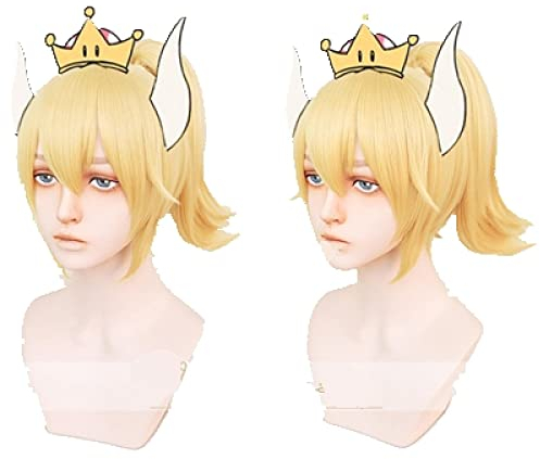 Princess Bowsette Cosplay Wig Golden Super Mario Peach Koopa Bowser Role Playing Adult Synthetic Hair Only Wig