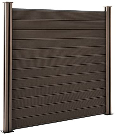 Mondesi WPC Sichtschutzzaun Gartenzaun Komplettset mit Alu-Pfosten | Dunkelbraun | Windschutz + Sichtschutz | Stecksystem Zaunelemente