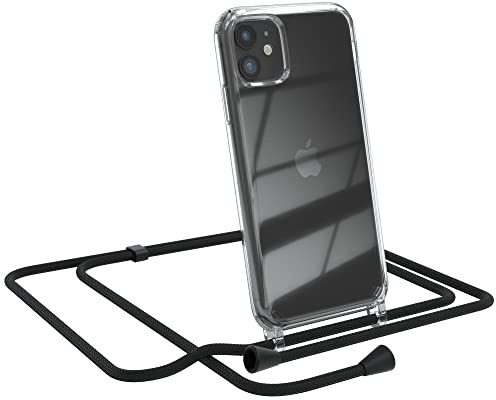 EAZY CASE Handykette kompatibel mit iPhone 11 Handyhülle mit Umhängeband, Handykordel mit Schutzhülle, Silikonhülle, Hülle mit Band, Stylische Kette für Smartphones, Schwarz - Clips Schwarz