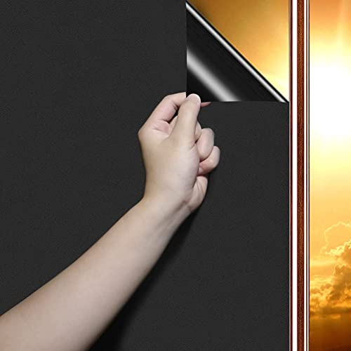 DARUITE Fensterfolie Blickdicht Sichtschutzfolie Fenster Selbsthaftend Schwarz Verdunklungsfolie Für Fenster Abdunkeln Anti-UV-Schutz Folie 100% Lichtblockierung für Zuhause Schlafzimmer (90 x 400 cm)