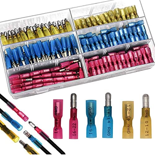 RUNCCI-YUN 100 Piezas de Conectores de Cable termoretractil, Kit de terminales de crimpado de Alambre automotriz Marino eléctrico con Aislamiento Hembra y Macho a Prueba de Agua (RojoAzulAmarillo)
