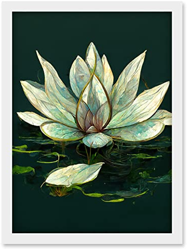 Doppelganger33 LTD Peaceful Elegant Water Lily Modern Tranquil Artwork Framed Wall Art Print A4