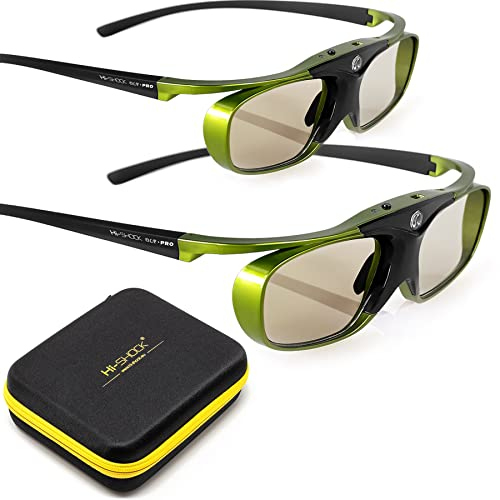 Hi-SHOCK DLP Pro Lot de 2 paires de lunettes 3D Lime Heaven compatibles avec projecteur DLP Acer, BenQ, Optoma, Viewsonic, Anker, Infocus, NEC, Vivitec, Largo avec double étui