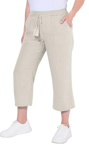 Ulla Popken Damen große Größen Übergrößen Plus Size 7/8-Leinenhose, elastischer Bund, natürlich kühl 803829