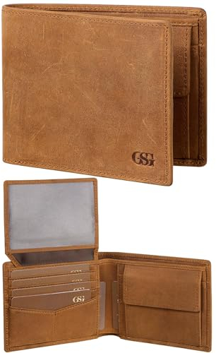 GSG Leder Geldbörse Herren mit RFID-Schutz Echtleder Portemonnaie mit Münzfächern Echtleder Portmonee Groß Geldbeutel 15 Fächer Brieftasche Wallet Geldbeutel für Männe Hellbraun