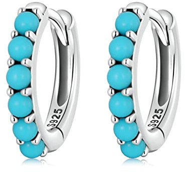 WEAV 925 Sterling Silber Stapelbare Blaue Türkis Ohrschnallen Für Weibliche Mode Moderne Creolen Für Frauen Feinen Schmuck