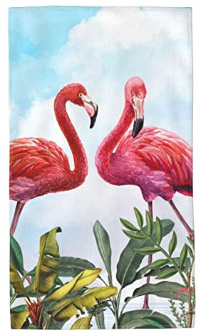 Pink Flamingos Handtücher Set mit 2 Stück Sommer tropische Blätter weiches Handtuch Gesichtshandtuch Badezimmer Küche Geschirrtücher 69,8 x 40,6 cm