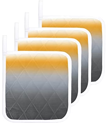 Set di 4 presine artistiche a strisce minimaliste moderne per cucina, presine resistenti al calore, colore grigio e giallo, ombre lavabili, presine calde, presine per cucinare e cuocere