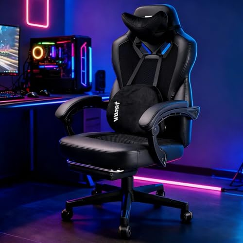 Vigosit Gaming Chair PRO: High-Performance Ergonomic Seat with Full Mesh, Patented 3D Lumbar Support, Retractable Footrest & 400 lbs Titan Frame for Elite Gamers.