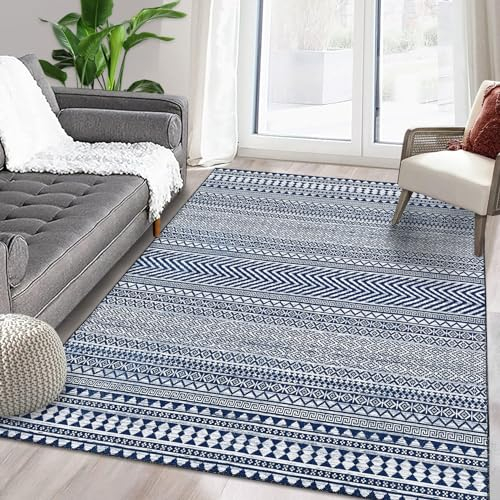 LuxFocus Maschinenwaschbarer In & Outdoor Teppich, Wasserfest Vintage Rutschfest Kurzflor Mit Modernem Design für Schlafzimmer Wohnzimmer Esszimmer Küche 120 x 170 cm Navy Blau