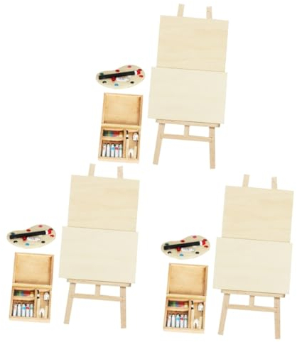DIYEAH 3 Set Pittore Di Case Delle Bambole Simulazione Mobili Di Scena in Miniatura Vassoi Da Portata in Legno Pallet in Miniatura Casa Bambino Serie Di Dipinti Ad Olio Cosplay Di Legno