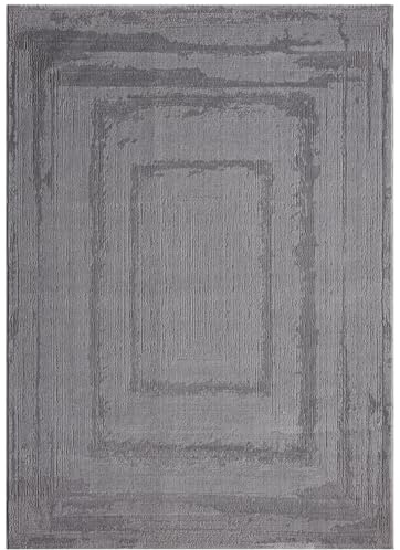 VIMODA Teppich Wohnzimmer Schlafzimmer Modern Hoch&Tief Bordüre Qualitativ 3D Effekt,Farbe:Grau;Maße:200x290 cm