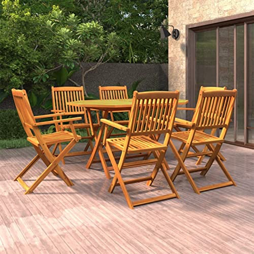 JUDYY 7-TLG. Garten-Essgruppe Massivholz Akazie, Esstisch Mit Stühlen Set, Gartenmöbel Sitzgruppe, Balkon Möbel, Gartenlounge Set, Terrassenmöbel, Balkonmöbel Set - 3086997