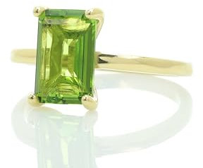 14K Gold Peridot Rechteck Edelstein Ring - August Birthstone Ring für Frauen - Smaragd Schliff Ring - Grüner Ring - Solitär Stein Ring