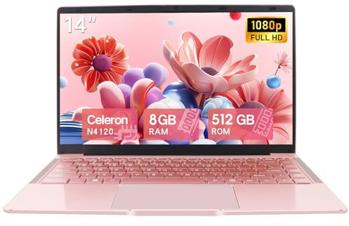 LONGEVINCE 14 Zoll Laptop, 8 GB DDR4 Ultrabook Laptop, 1920x1080 IPS, Celeron N4120 Quad Core Laptop (bis zu 2,6 GHz), USB 3.0, ultradünnes Notebook Windows 11 Notebook (Roségold, 8+512G SSD)