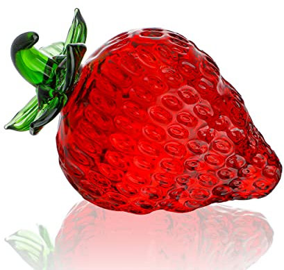 ZEERSHEE Crystal Red Strawberry Figurine Artificial Fruit Glass Ornament Home Office Art Decor Blown Glass Collectible
