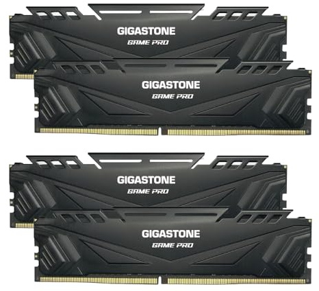 【DDR5 RAM】 GIGASTONE Game PRO 64GB Kit (4x16GB) DDR5 5600MHz PC5-44800 CL 40-40-40-76 Intel XMP 3.0 AMD Expo 1.2V UDIMM 288 Pin Unbuffered Non ECC High Performance Gaming Desktop Memory - Schwarz