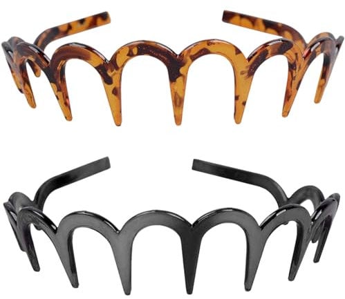 2 Stück Zickzack Haarreifen, Haarreifen Damen, Haifischzahn-Haarkamm, Zick-Zack-Stirnband, Komfort-Zig Zag Headband (Leopardenbraun,Schwarz, 14cm)
