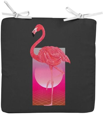Fabulous Stuhlkissen, quadratisch, schwarz, Retro-Flamingo, 80er Jahre, Collage, Vintage, Illustration, Tier, Synthwave Zoomer, Miami – 40 x 40 cm – Stuhlkissen