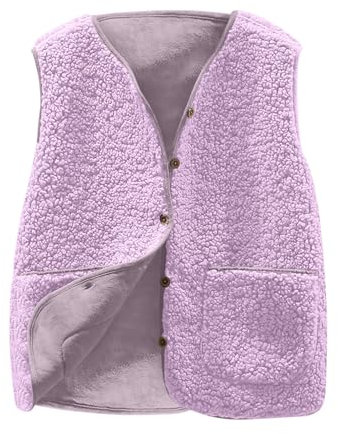 AnnSemo Gilet en polaire pour femme - Sans manches - Col en V boutonné - Manteau Sherpa moelleux - Gilet d'hiver avec poches - Manteau pelucheux en fourrure, 5 violet., XXL