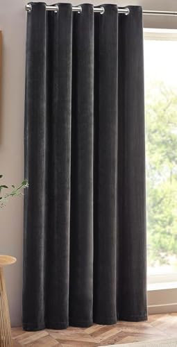 Charcoal Grey Chenille Velvet Eyelet Thermal SINGLE Door Curtain,(One single panel-ONLY ONE WILL BE SENT)