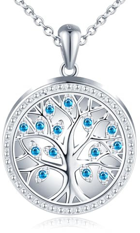 Yumilok Chain Necklace for women Tree of Life Hollow Open Rund blue Zirconia Photo Picture Locket Necklace 925 Sterling Silver
