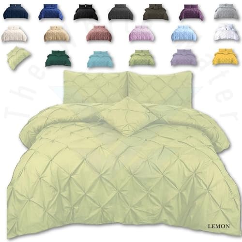 TheWhiteWater Duvet Set - 2 in 1 Single - Lemond Bedding Set - Duvet Cover + Matching Pillowcases - Polycotton Pintuck Cover (Lemon, 2 in 1 Bedding Set - Single)