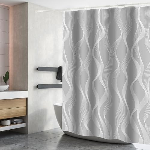 DAMAI Duschvorhang 180 x 180 cm Badvorhang aus Polyester Stoff Waschbar Bad Vorhang mit 12 Duschvorhangringe Wasserdicht für Badewanne und Bad Grau