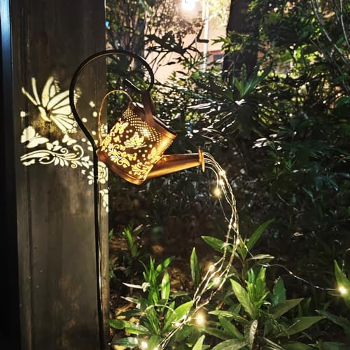Neioaas Luces de regadera, linterna LED solar para exteriores, impermeable, decorativa, retro, de metal, luces solares de ducha para mesa de jardín, patio, camino, pasarela (con soporte) (mariposa)
