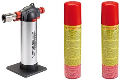 ROTHENBERGER Industrial - Crème Brûlée Gourmetbrenner inkl. 2x Nachfüllgas | Bunsenbrenner | Küchenbrenner | Lötbrenner | 450° Arbeitstemperatur | großer Gastank