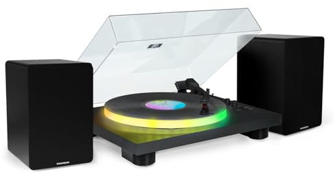 Tourne Disque 33/45/78 Tours Bluetooth avec Plateau Lumineux LED - Big Ben PARTYBTTDLIGHT, avec Enceintes Thomson Bois 50W