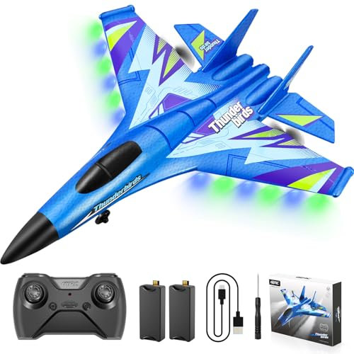 4DRC G6 RC Plane with 2 Take-off Modes, 2 Batteries and Light, 2.4GHz 4 Channel Foam Remote Control Airplane Planes RTF Glider Fighter Jet Toys Gift for Kids 8-12 Beginners Boys Adults