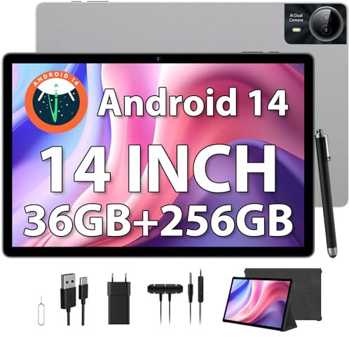 PIXPEAK 2.5K Tablet 14 pollici, 4G Lte/5G WiFi, INCELL 2240 x 1400, 11580mAh, 36GB RAM, 256GB ROM (Estensione 2TB), Android 14, Octa-Core, 13MP+8MP, tablet in offerta con Custodia/GPS/Bluet (Argento)