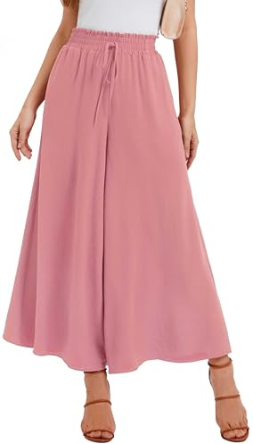 WUWUSKY Pantalon d'été léger et décontracté pour Femme - Pantalon Palazzo élégant - Taille Haute - Pantalon Baggy de Loisirs avec 2 Poches, Brique Rouge, M