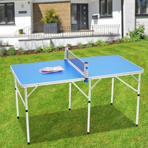 Klappbarer Tischtennistisch mit Tischtennisnetz, 152 * 76 * 76 cm, ideal für drinnen und draußen, 2 Schläger + 3 Bälle, schnelle Montage, blau