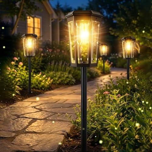 6PCS Solarlampen für Außen Garten IP65 Wassserdicht Solarleuchten für Außen | Moderne Solar Gartenleuchten für Außen, Auto Ein/Aus, Solar Gartenlampen für Draußen Weg Garten Rasen Gehweg Terrasse Hof