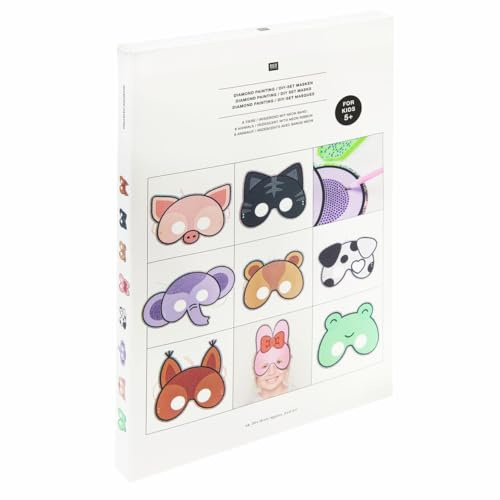 Diamond Painting DIY-Set, Masken, 8 Tiere // jeweils ca. 20 x 16 cm. 52-teilig