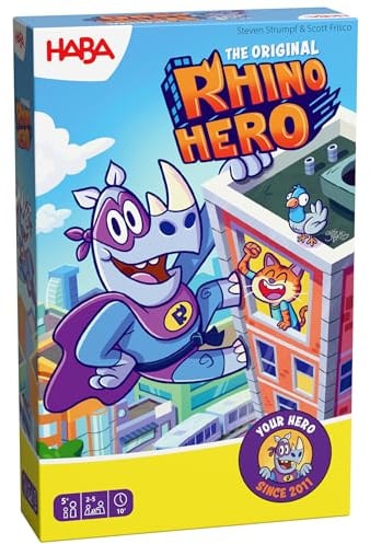 HABA Rhino Hero - Spannendes 3D Stapelspiel und Karten Hochhaus - Geschicklichkeitsspiel für schnellen Familienspaß - bis 5 Spieler - Ab 5 Jahren - 2013172001